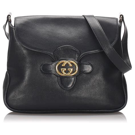 gucci logo bag black leather|vintage gucci bag black leather.